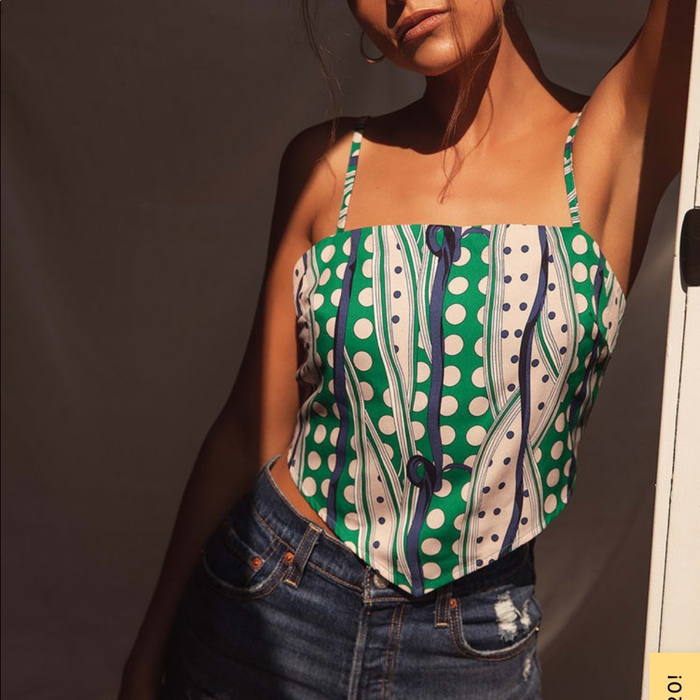 Never worn; green handkerchief top!